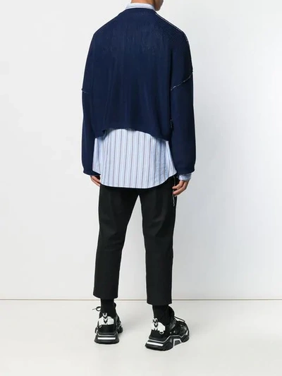 Shop Raf Simons Cropped Ribbed Knit Sweater In Blue