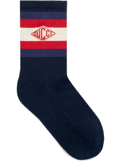 Shop Gucci Logo Game Patch Socks In 4000 Blue