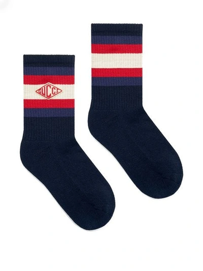 Shop Gucci Logo Game Patch Socks In 4000 Blue