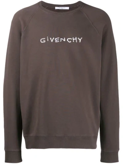 Shop Givenchy Embroidered Logo Sweatshirt In Grey