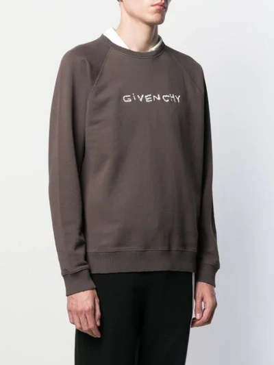 Shop Givenchy Embroidered Logo Sweatshirt In Grey