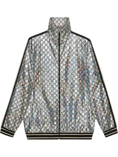 Shop Gucci Laminated Sparkling Gg Jacket - Silver