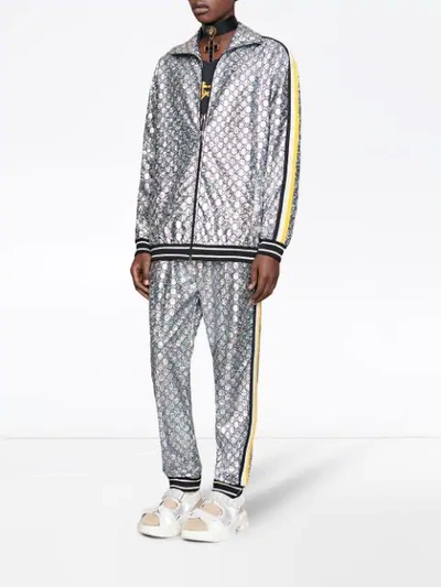 Shop Gucci Laminated Sparkling Gg Jacket - Silver