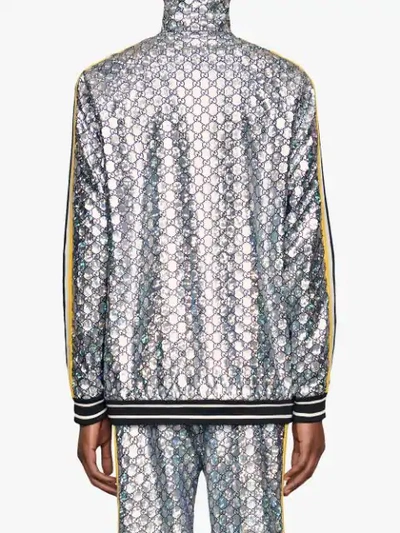 Shop Gucci Laminated Sparkling Gg Jacket - Silver