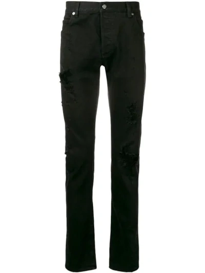 Shop Balmain Distressed Slim Jeans In Black