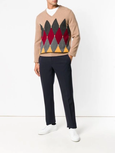 Shop Ballantyne Cashmere Intarsia Knit Sweater - Neutrals
