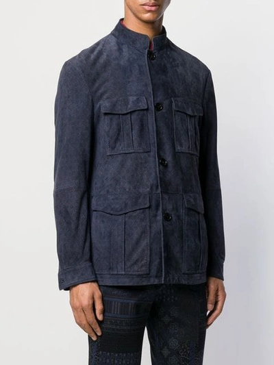 Shop Etro Suede Jacket - Blue