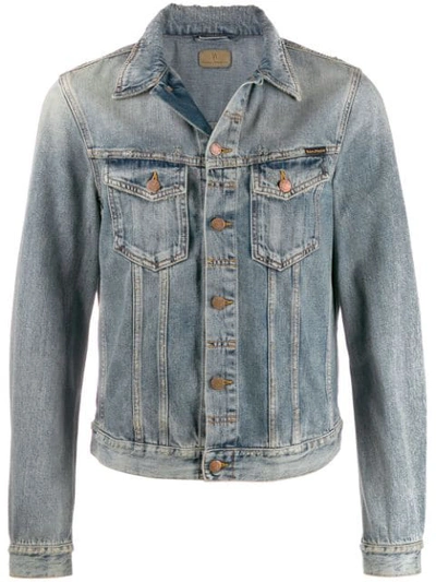 Shop Nudie Jeans Distressed Denim Jacket In Blue