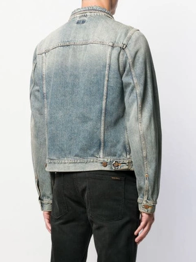 Shop Nudie Jeans Distressed Denim Jacket In Blue