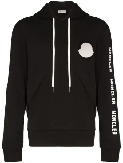 Shop Moncler Fitted Logo Hoodie - Black