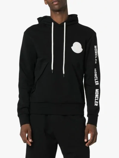 Shop Moncler Fitted Logo Hoodie - Black