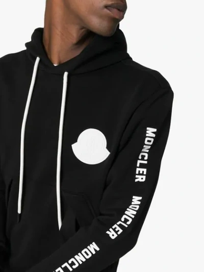 Shop Moncler Fitted Logo Hoodie - Black