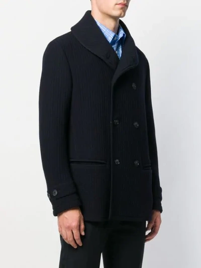 Shop Giorgio Armani Ribbed Peacoat In Blue