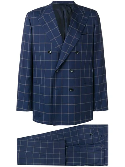 Shop Kiton Check Two-piece Formal Suit In Blue