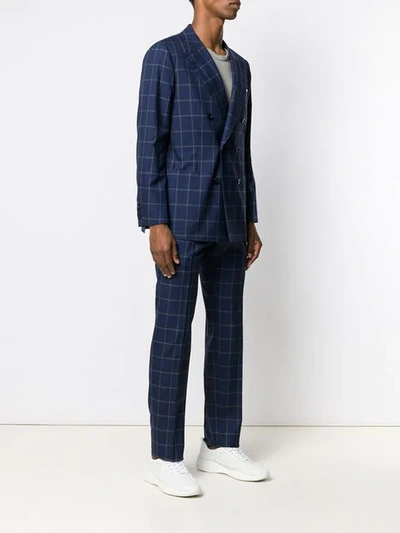 Shop Kiton Check Two-piece Formal Suit In Blue