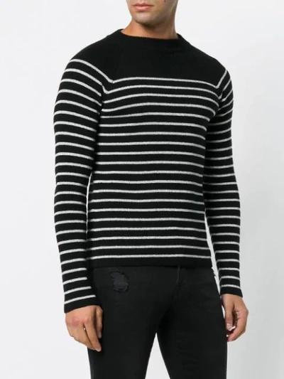 Shop Saint Laurent Striped Fitted Sweater In Black