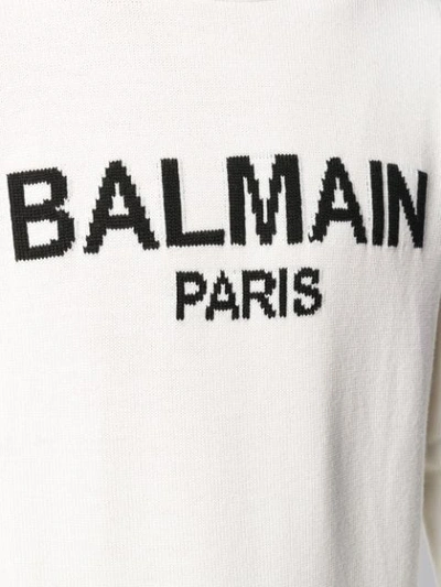 Shop Balmain Logo Knit Jumper In Neutrals