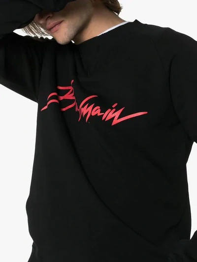 Shop Balmain Crew Neck Logo Cotton Sweatshirt In Black