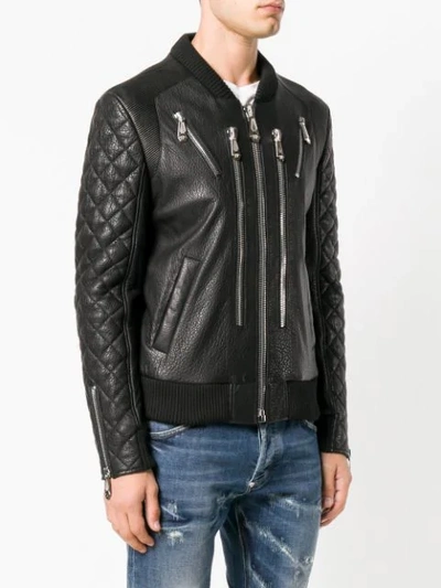 Shop Philipp Plein Triple Zip Bomber Jacket - Black