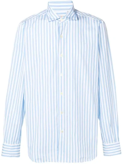 Shop Finamore 1925 Napoli Striped Pointed Collar Shirt In Blue