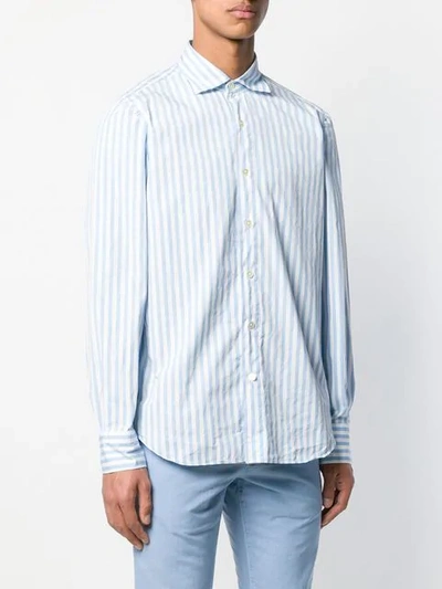 Shop Finamore 1925 Napoli Striped Pointed Collar Shirt In Blue
