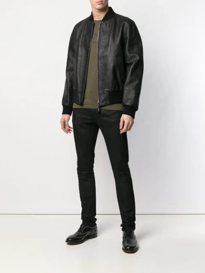 Shop Roberto Cavalli Textured Bomber Jacket In Black