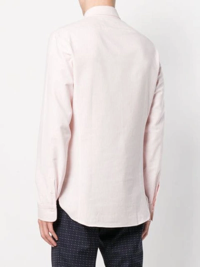 Shop Gucci Striped Bee Embroidered Buttondown Shirt In Pink