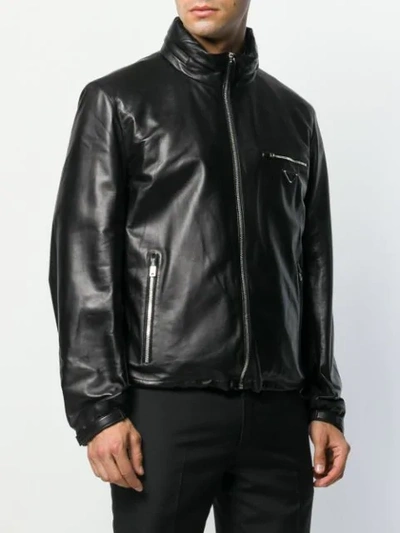 Shop Prada Logo Plaque Zipped Jacket In Black