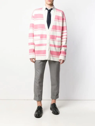 Shop Thom Browne Striped Oversized Cardigan In Pink