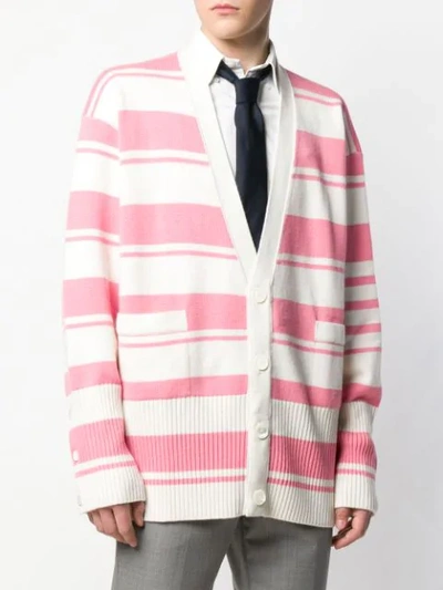 THOM BROWNE STRIPED OVERSIZED CARDIGAN - 粉色