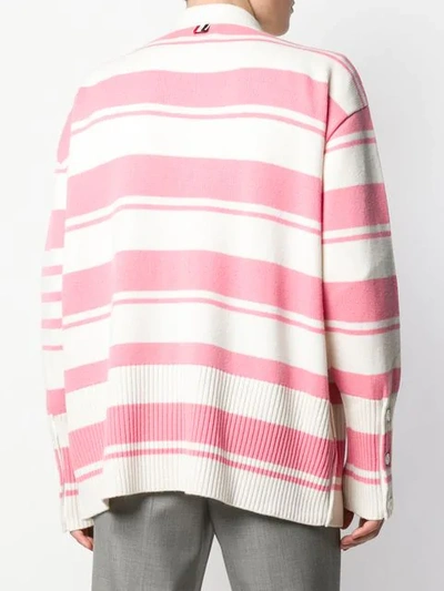 Shop Thom Browne Striped Oversized Cardigan In Pink