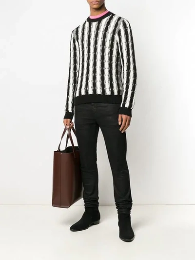 Shop Saint Laurent Striped Sweater In 1095 Nero+bianco