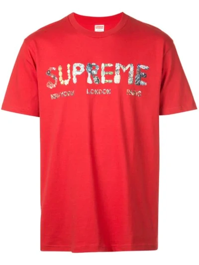 Shop Supreme Jewelled Logo Print T-shirt In Red