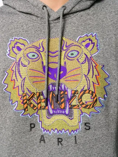 Shop Kenzo Embroidered Lion Head Hoodie - Grey