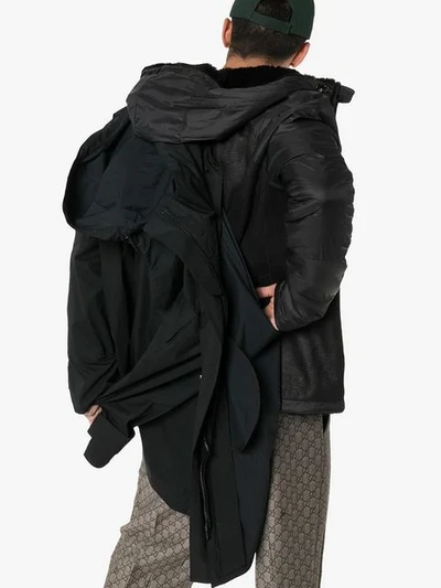 Shop Yves Salomon Bachette Shearling Lined Hooded Coat In Black