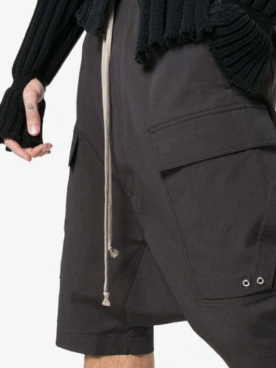 Shop Rick Owens Drawstring Drop Crotch Cotton Blend Cargo Shorts In Grey