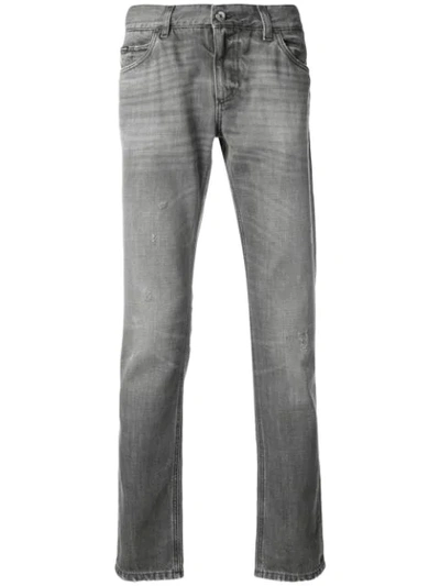 Shop Dolce & Gabbana Distressed Straight Jeans - Grey