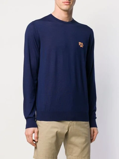 Shop Prada Intarsia Logo Jumper In Blue