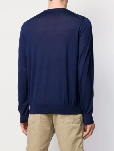 Shop Prada Intarsia Logo Jumper In Blue