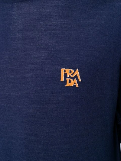 Shop Prada Intarsia Logo Jumper In Blue
