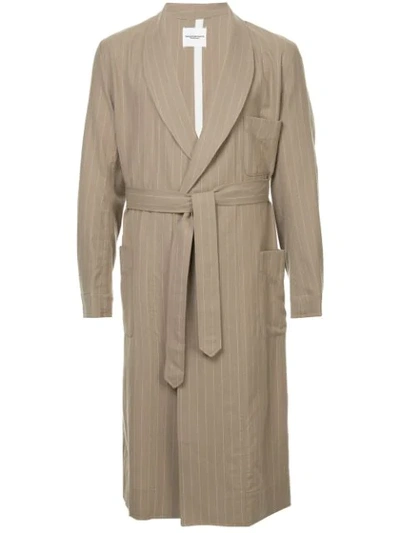 Shop Takahiromiyashita The Soloist Stripe Print Belted Coat In Neutrals