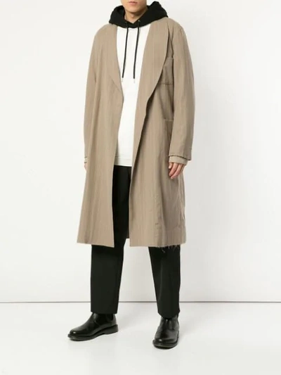 Shop Takahiromiyashita The Soloist Stripe Print Belted Coat In Neutrals