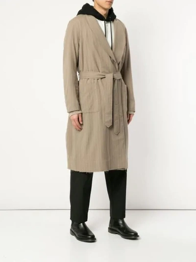 Takahiromiyashita The Soloist Stripe Print Belted Coat In Neutrals