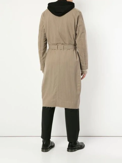 Shop Takahiromiyashita The Soloist Stripe Print Belted Coat In Neutrals