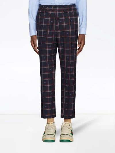 Shop Gucci Gg Check Jogging Trousers. In Blue