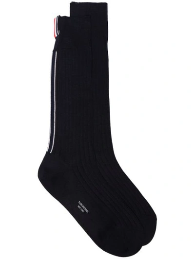 Shop Thom Browne Tricolour Trim Mid-calf Socks - Blue