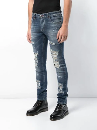 Shop Philipp Plein Ripped Skinny Jeans In Blue