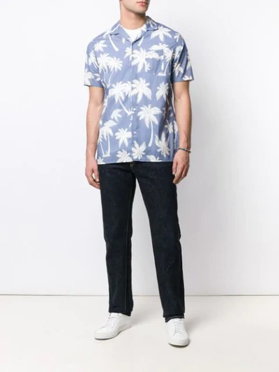 Shop Officine Generale Palm Tree Print Shirt In Blue