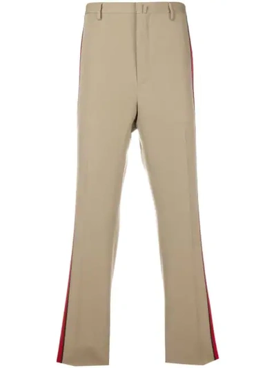 Shop Lanvin Side Stripe Straight Trousers In Neutrals