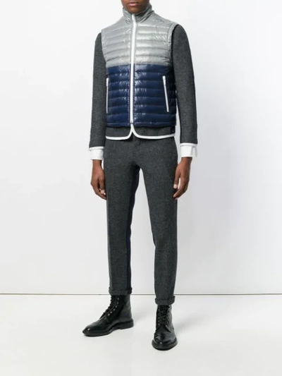 Shop Thom Browne Down-filled Bicolor Tech Vest In Satin Finish In Grey